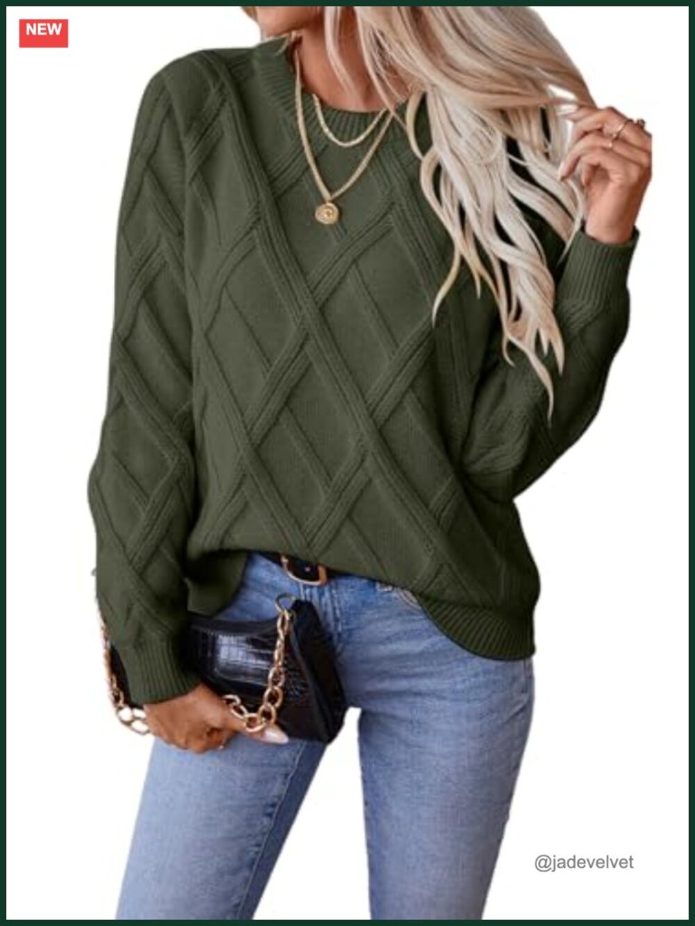 Women's Crew Neck Cable Knit Sweater Long Sleeve Pullover